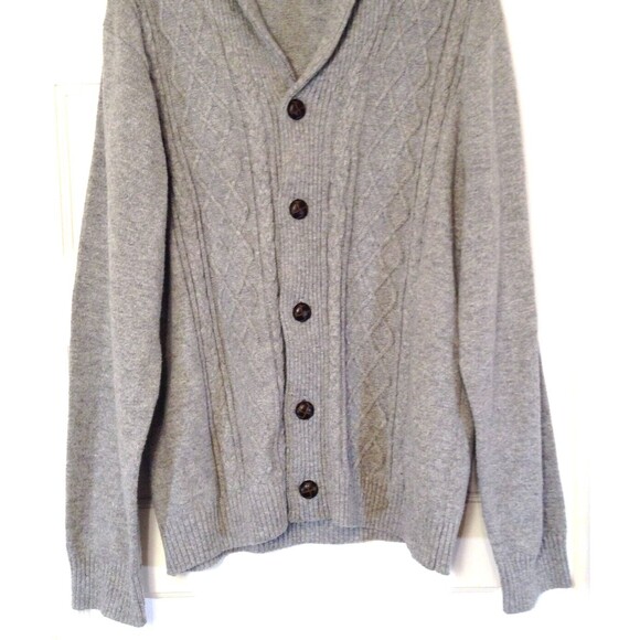 Tricots Cardigan Sweater Men 2XL Gray Cable Knit Shawl Collar Academia Heritage - Picture 4 of 12